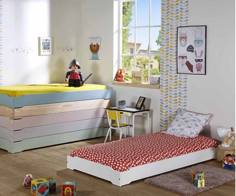 Paket Stapelbares Kinderbett Aix wei mit Lattenrost und Matratze
