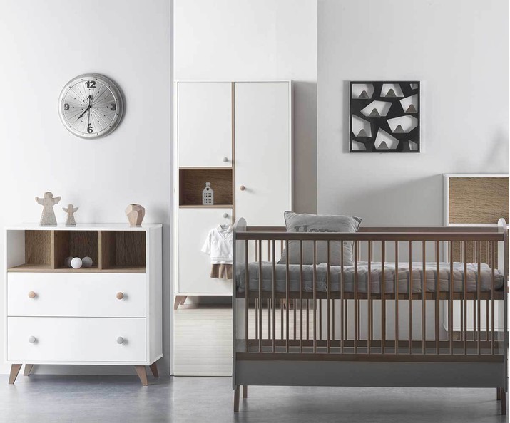 Babyzimmer komplett Bonheur Wei und Holz Farbe