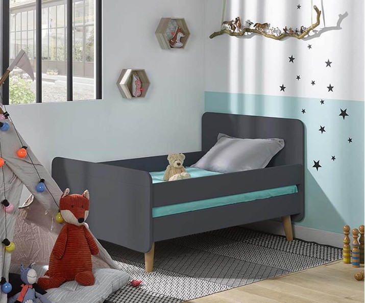Mitwachsendes Kinderbett Pitchoune grau mit Fen und Bettgelnder