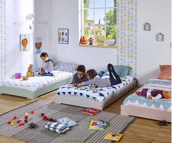 Paket Stapelbares Kinderbett Aix mit Lattenrost und Matratze