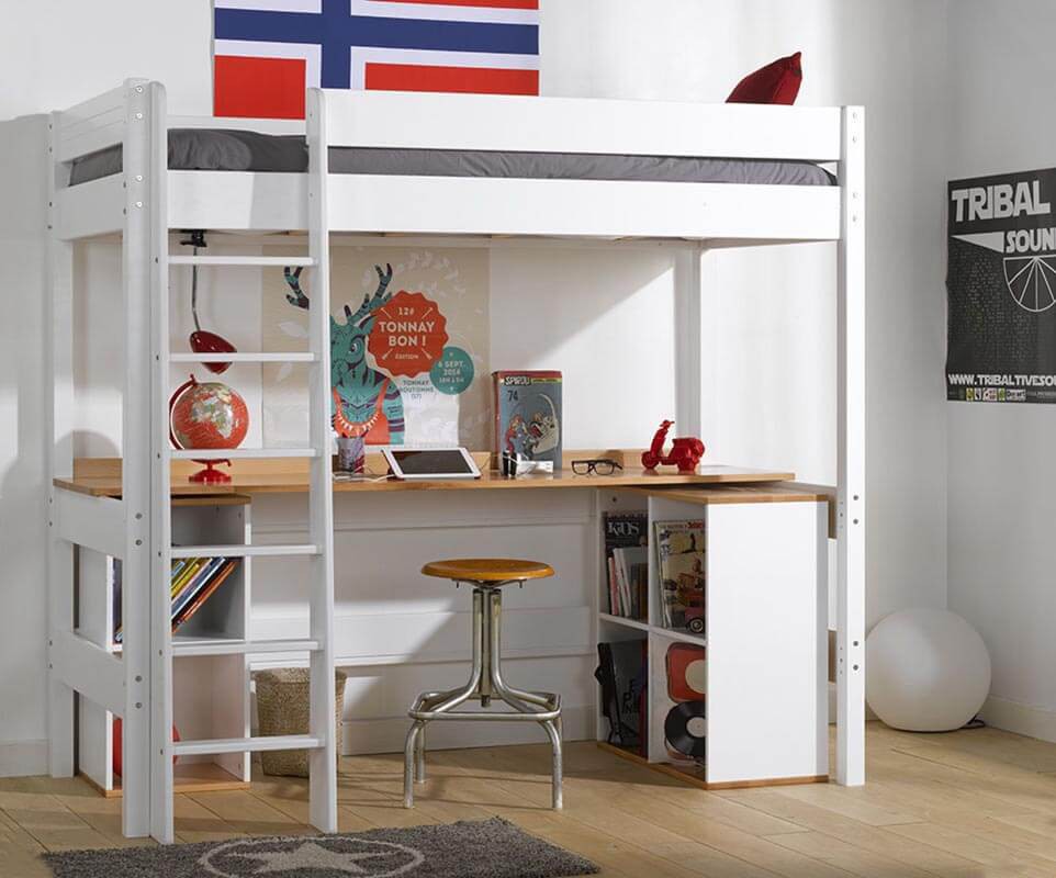 Kinder Hochbett Clay aus massivholz für Kinderzimmer