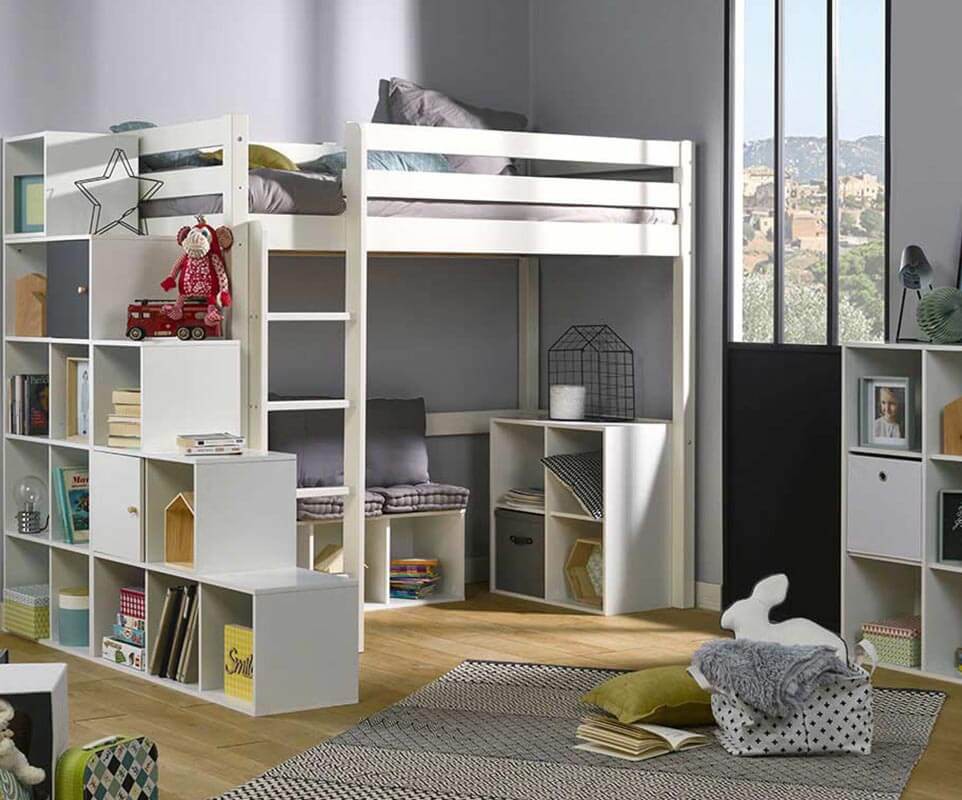 Kinder Hochbett Tanguy Aus Massivholz Mit Matratze