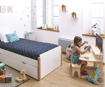 Kinderbett Rve wei mit Lattenrost und Matratze - Schreibtisch