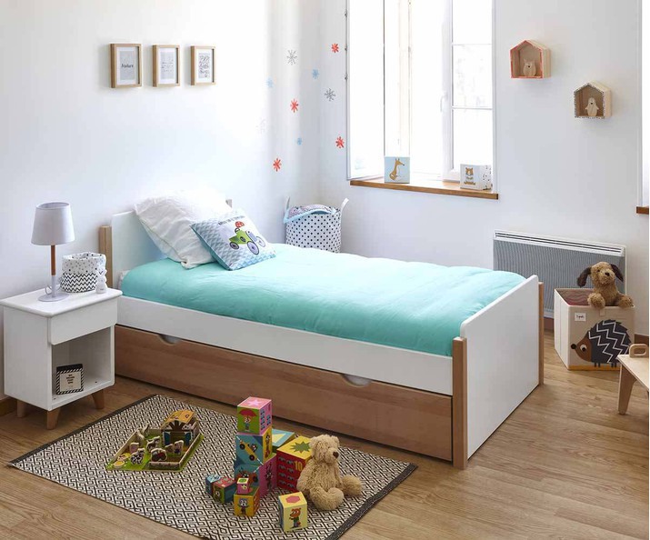 Kinder-Ausziehbett Rve wei und Holz mit Matratzen